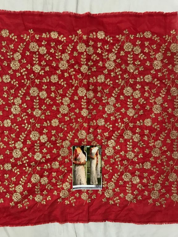 White chanderi silk festival saree with embroidered blouse