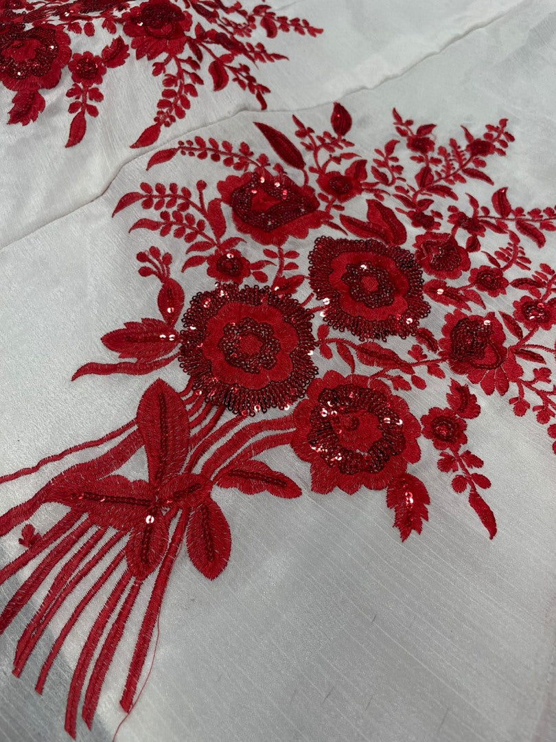 White chinon silk red embroidered lehenga choli