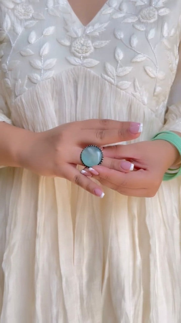 White chinon silk thread embroidered kurti