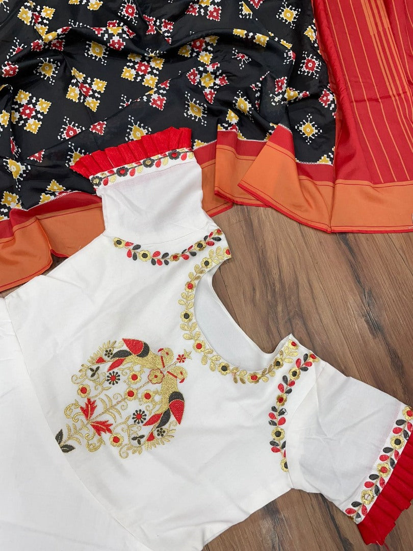 White club cotton anarkali gown with printed silk black dupatta