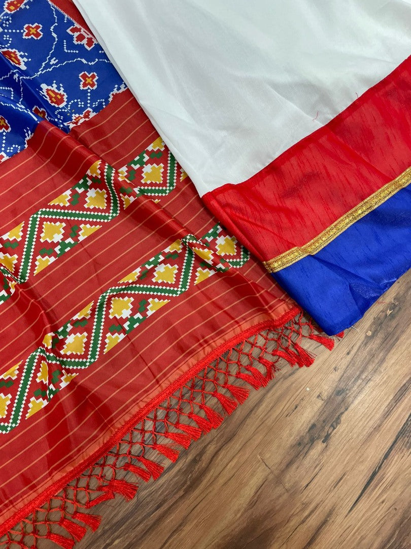 White club cotton anarkali gown with printed silk blue dupatta