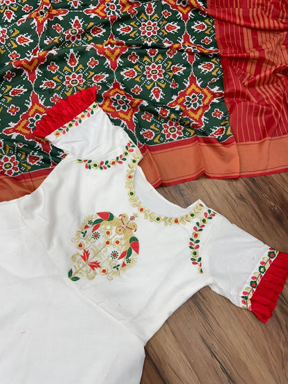 White club cotton anarkali gown with printed silk dupatta