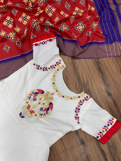 White club cotton anarkali gown with printed silk red dupatta