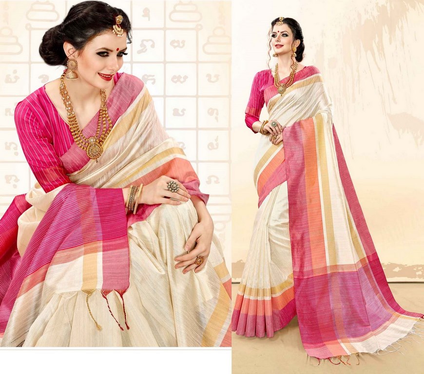 White Colored Khadi Cotton Silk Weaving Work Saree