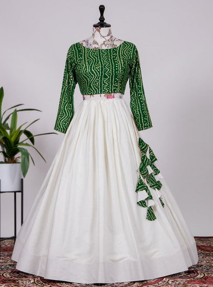White cotton bandhni print crop top lehenga