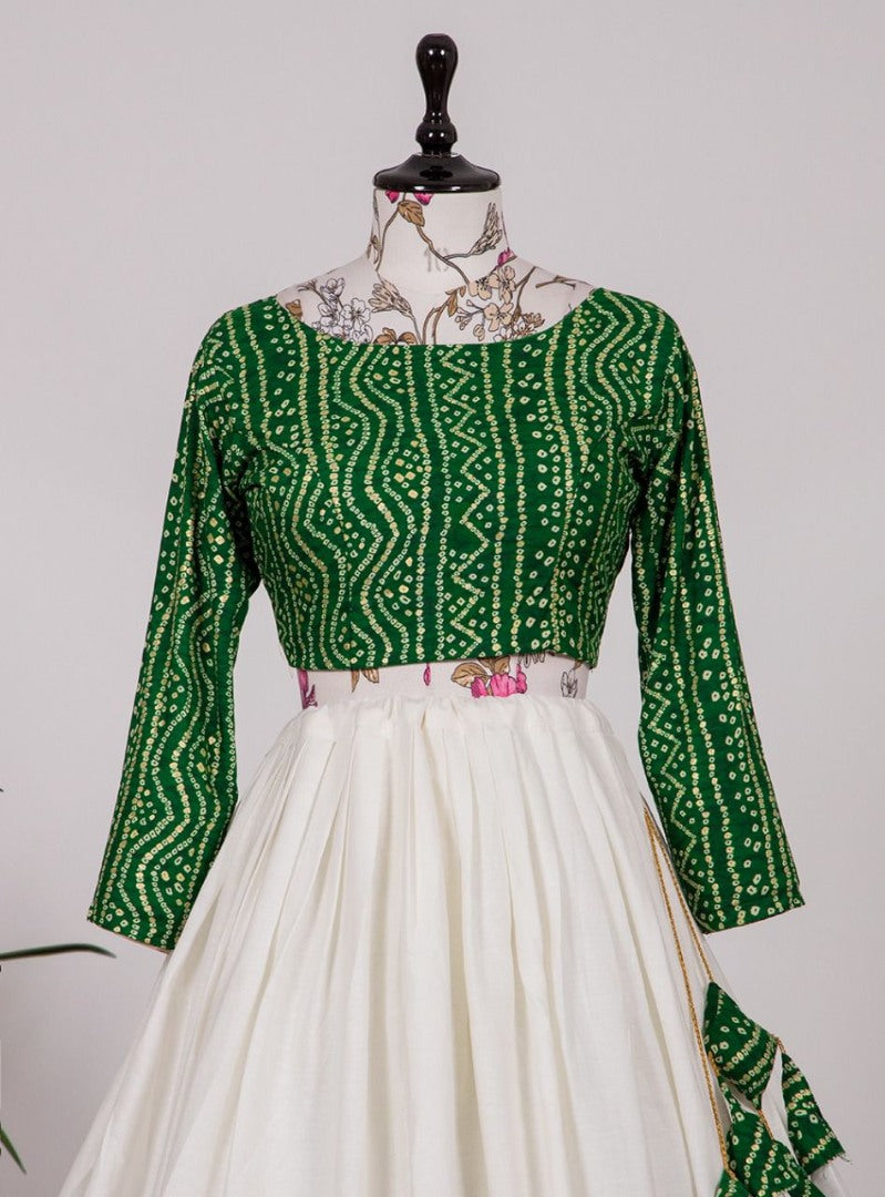 White cotton bandhni print crop top lehenga