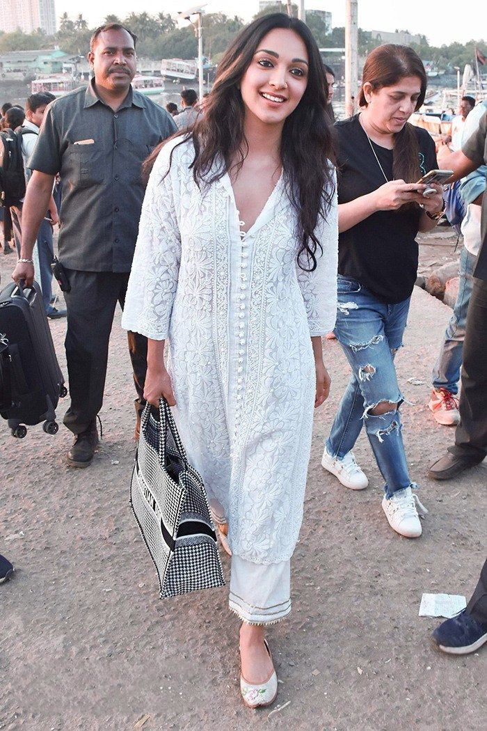 White cotton embroidered kurti with pant