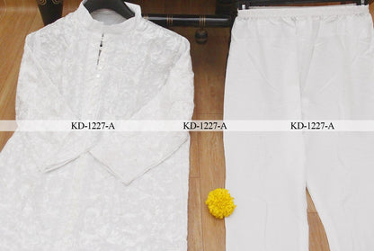 White cotton embroidered kurti with pant