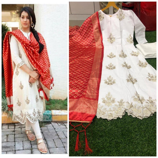 White cotton embroidered salwar suit