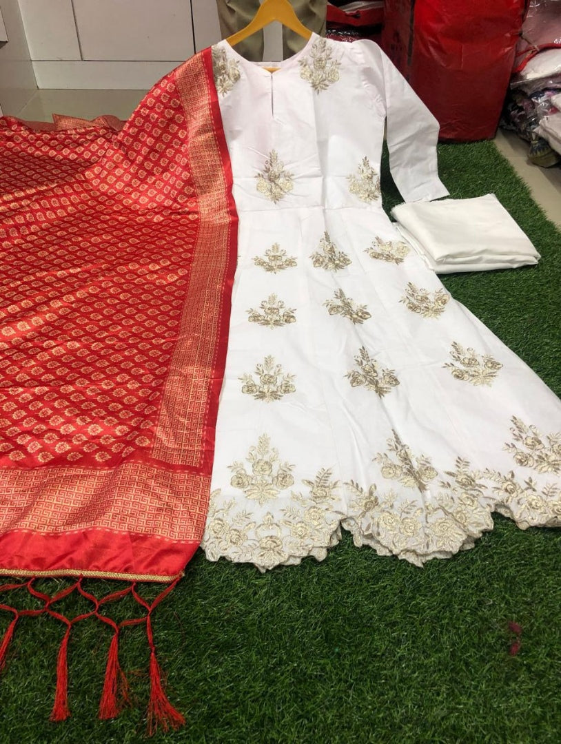 White cotton embroidered salwar suit