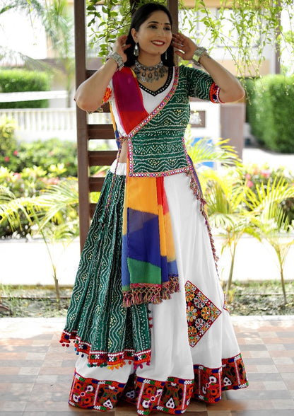 White cotton gujarati garba designer navratri lehenga chaniya choli