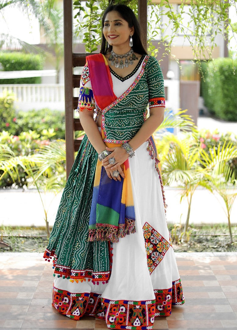 White cotton gujarati garba designer navratri lehenga chaniya choli