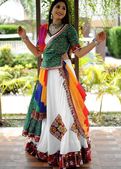 White cotton gujarati garba designer navratri lehenga chaniya choli