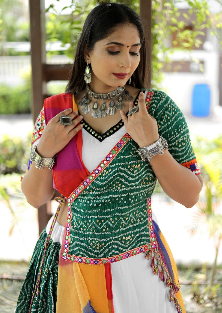 White cotton gujarati garba designer navratri lehenga chaniya choli