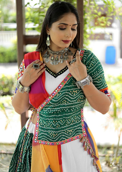 White cotton gujarati garba designer navratri lehenga chaniya choli