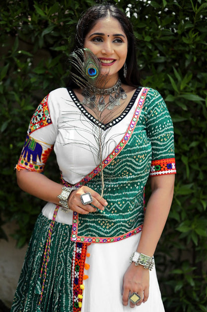 White cotton gujarati garba designer navratri lehenga chaniya choli