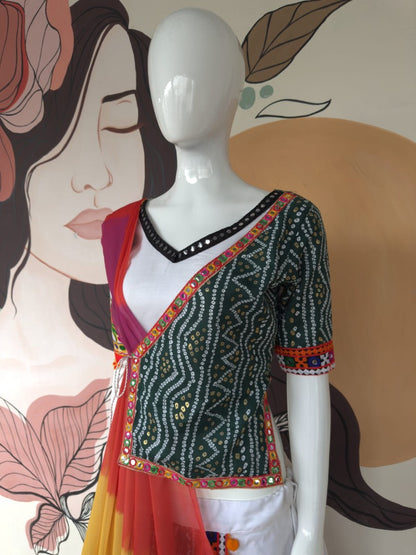 White cotton gujarati garba designer navratri lehenga chaniya choli