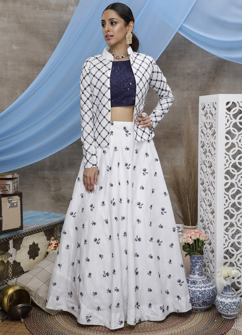 White cotton heavy sequence wedding lehenga choli with koti