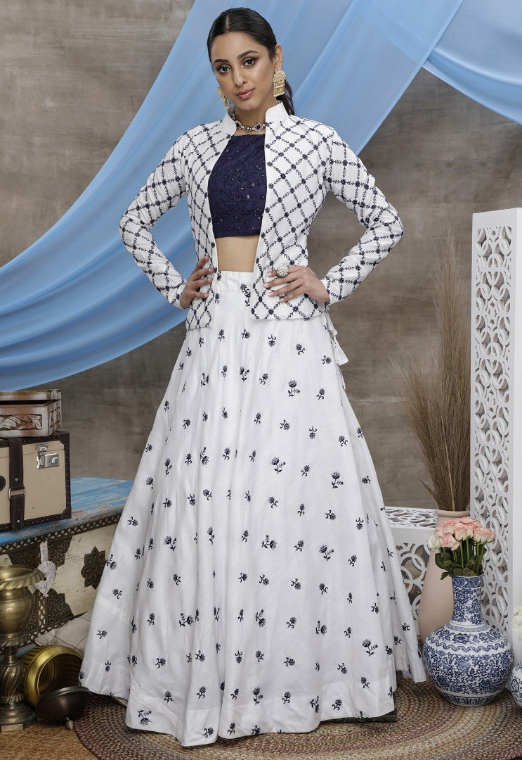 White cotton heavy sequence wedding lehenga choli with koti