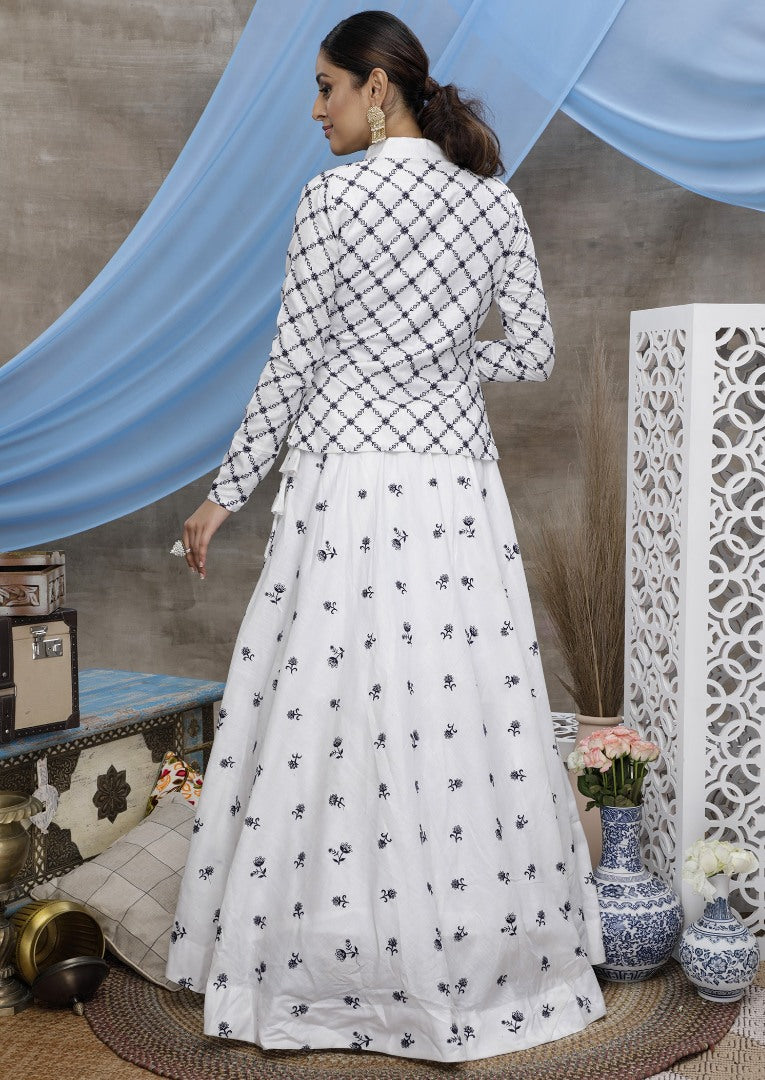 White cotton heavy sequence wedding lehenga choli with koti