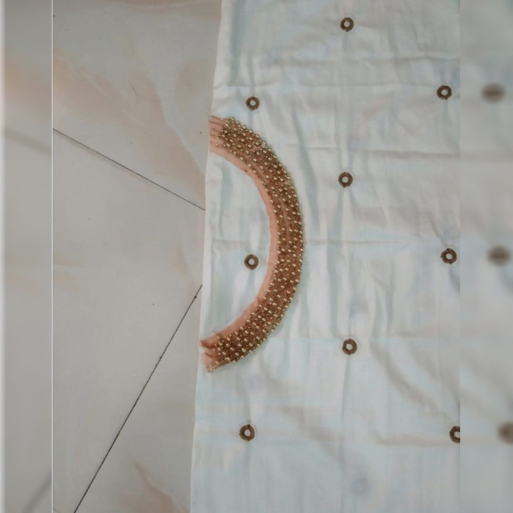 White cotton moti work dress material