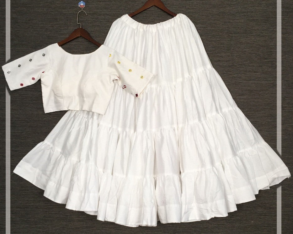 White cotton real mirror work party wear crop top