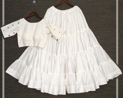 White cotton real mirror work party wear crop top