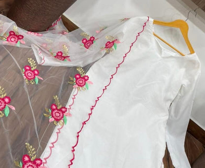 White cotton suit with embroidered dupatta