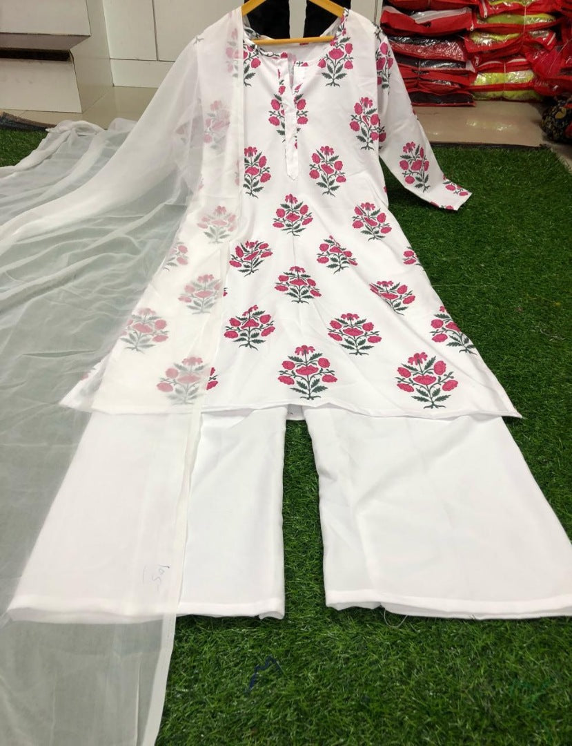 white crep printed stylist plazzo suit