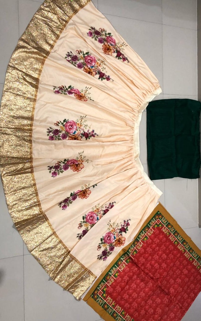 White crepe floral printed sequence border wedding lehenga choli