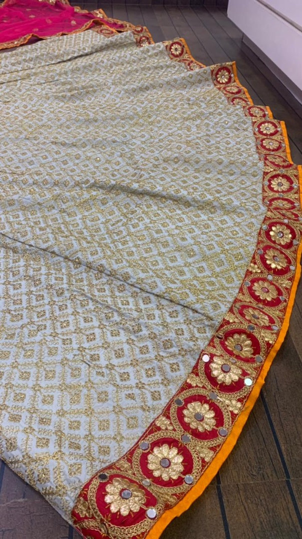 White crepe silk heavy zari and fancy dori work wedding lehenga choli