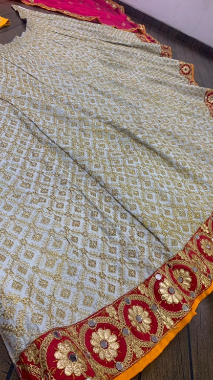 White crepe silk heavy zari and fancy dori work wedding lehenga choli