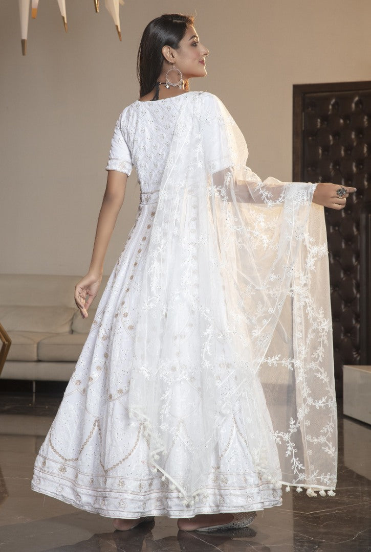 White diamond georgette embroidered anarkali gown