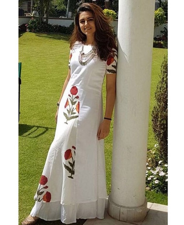 White digital printed fully stitched long kurti