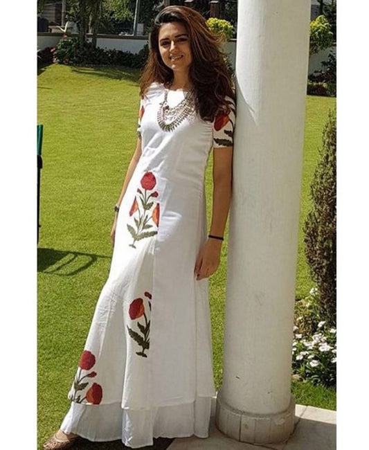 White digital printed fully stitched long kurti