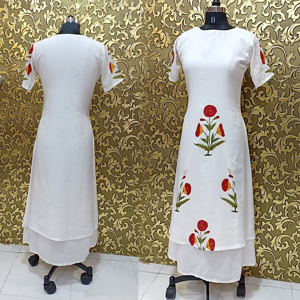 White digital printed fully stitched long kurti