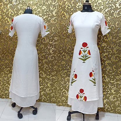 White digital printed fully stitched long kurti