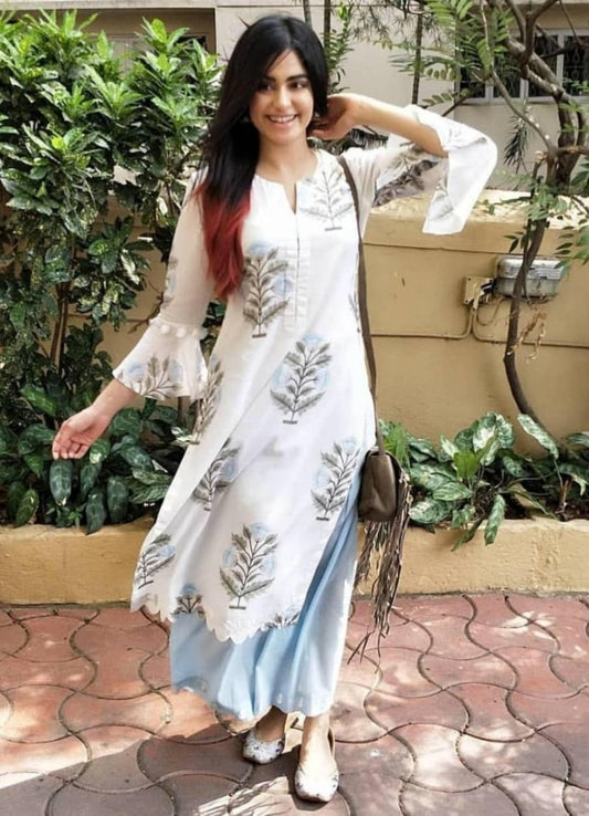 white digital printed plazzo kurti