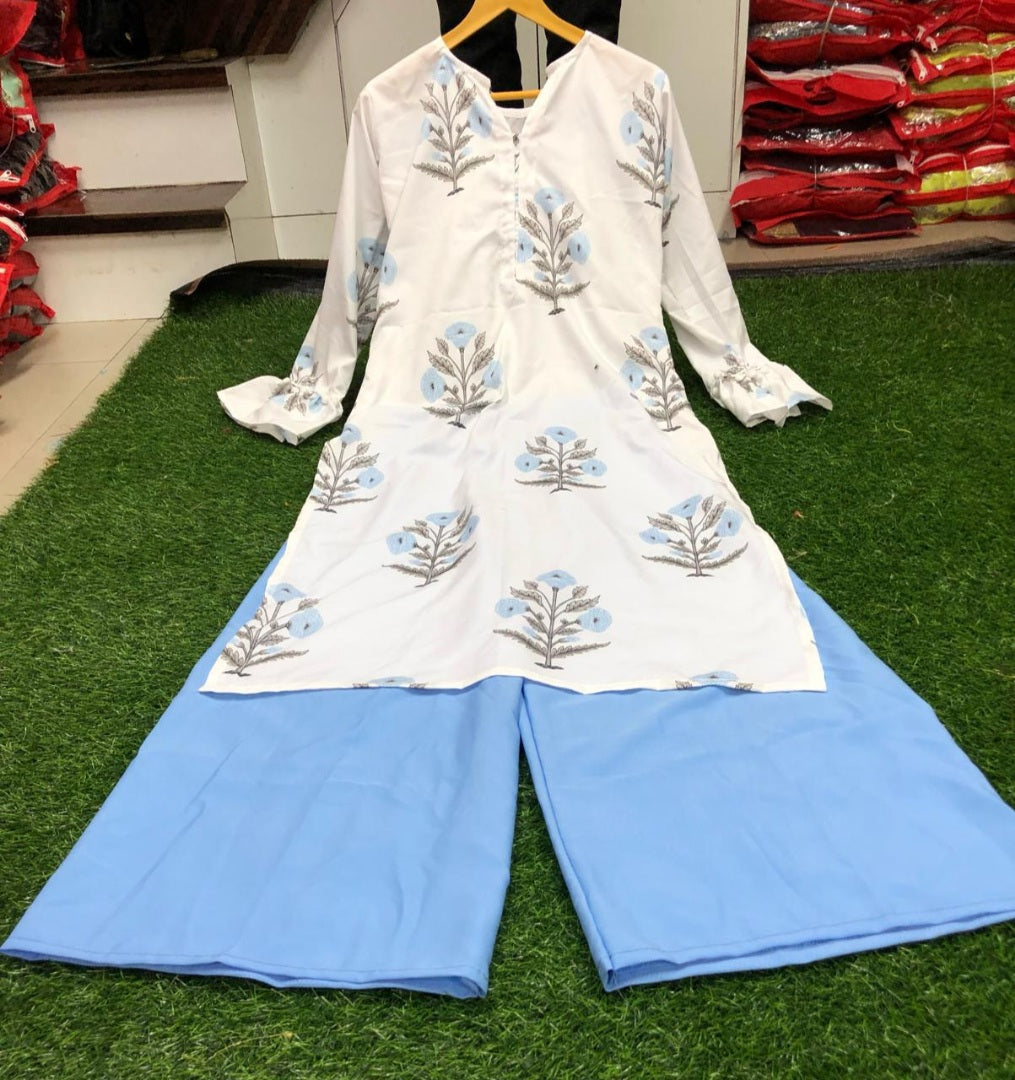 white digital printed plazzo kurti