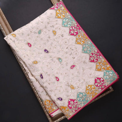 White dola silk embroidery work designer saree