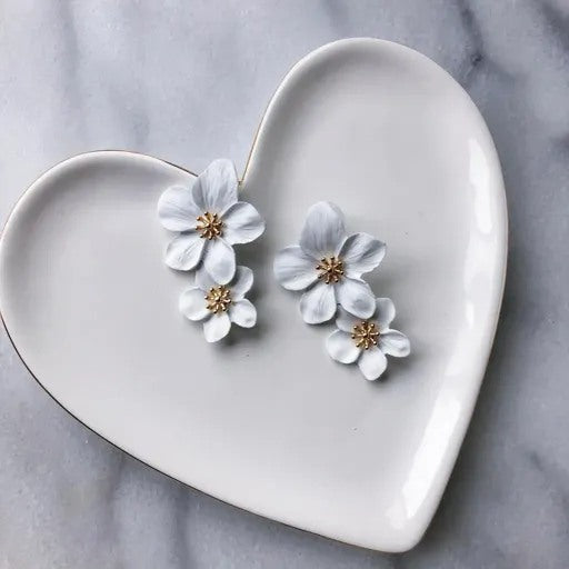 White Double Flower Earrings