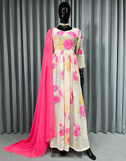 White floral printed anarkali suit