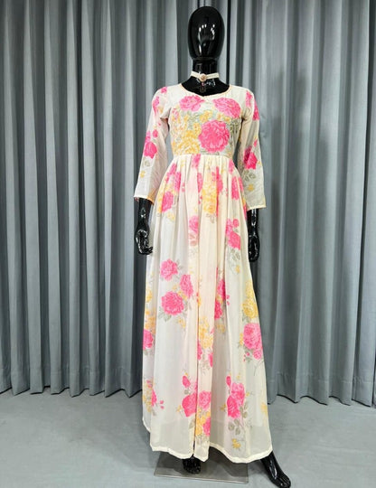 White floral printed anarkali suit