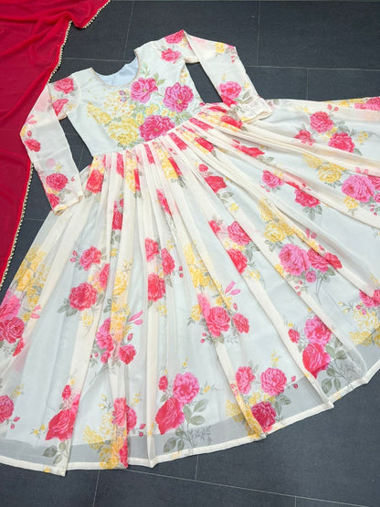 White floral printed anarkali suit
