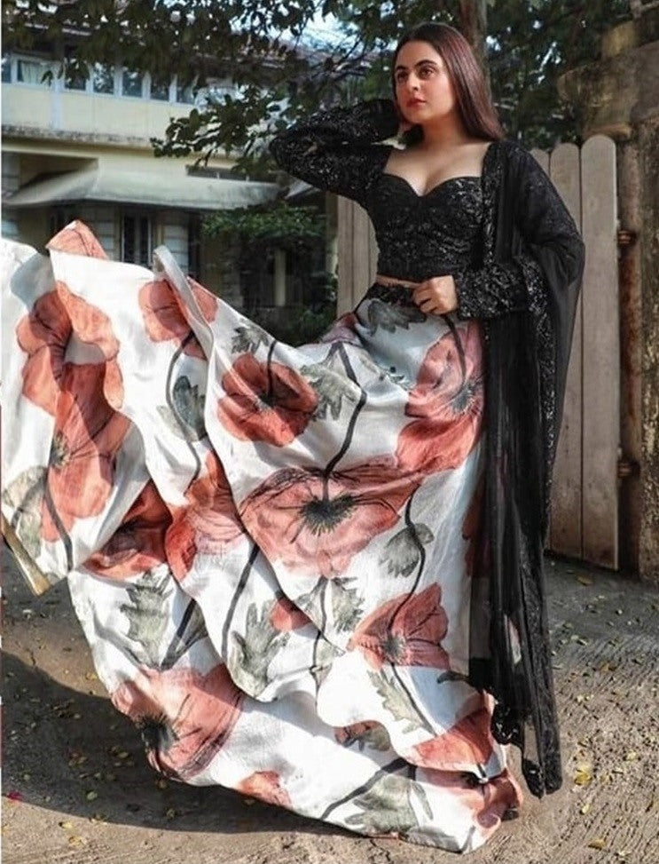 White flower printed ceremonial lehenga choli