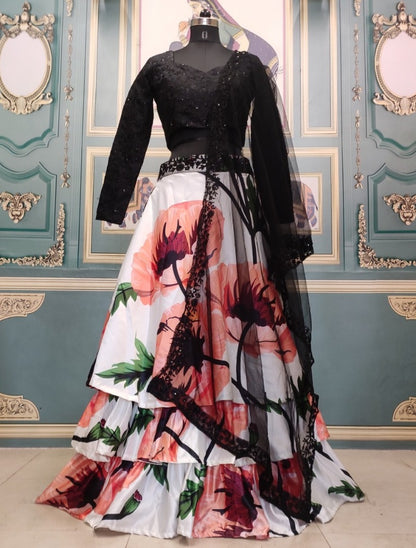 White flower printed ceremonial lehenga choli