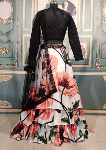 White flower printed ceremonial lehenga choli