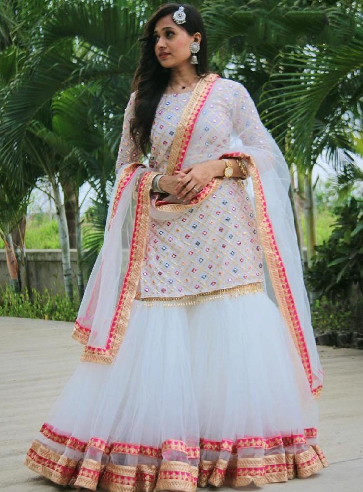 White fox georgette sequence embroidered work sharara plazzo suit