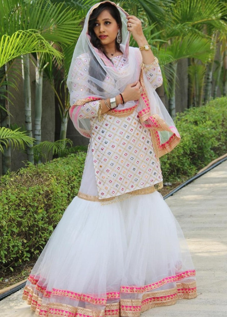 White fox georgette sequence embroidered work sharara plazzo suit