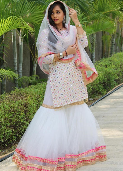 White fox georgette sequence embroidered work sharara plazzo suit